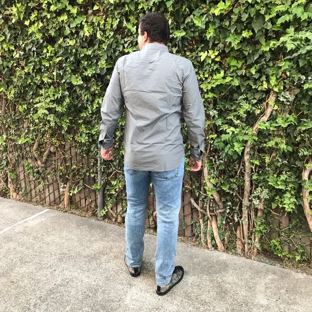 Long Sleeve Casual Button Down Shirt in Graphite Gray Color